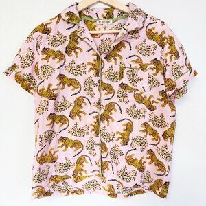 Haute Dreamz Women’s Pink Leopard Print 100% Cotton Pajama Top Button Front